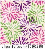 Poster, Art Print Of Seamless Pink Purple And Green Floral Burst Pattern