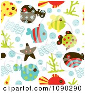 Poster, Art Print Of Seamless Sea Life Background