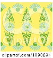 Seamless Yellow Green And Blue Kaleidoscope Floral Pattern