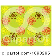 Poster, Art Print Of Seamless Green Yellow Brown And Orange Blossom Background