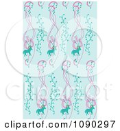 Poster, Art Print Of Seamless Blue Deer And Music Pattern