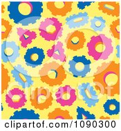 Poster, Art Print Of Seamless Orange Blue Yellow And Pink Gear Cog Background