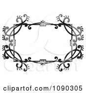 Poster, Art Print Of Black And White Ornate Floral Frame With Copyspace