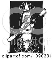 Clipart Kayaker Holding A Paddle Black And White Woodcut Royalty Free Vector Illustration by xunantunich #COLLC1090331-0119
