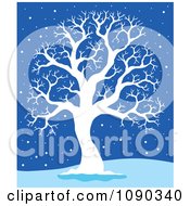 Poster, Art Print Of Silhouetted White Bare Tree In The Snow On Blue