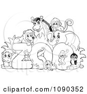 Poster, Art Print Of Outlined Animals Around The Word Zoo