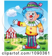 Poster, Art Print Of Male Clown Waving Near A Big Top