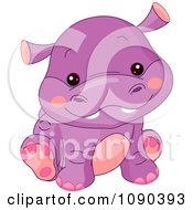 Poster, Art Print Of Cute Purple Baby Zoo Hippo Sitting