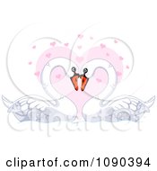 Poster, Art Print Of Mute Swan Pair Resting Their Heads Together Over A Pink Heart