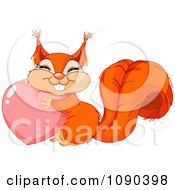 Clipart Cute Valentine Squirrel Hugging A Pink Heart Royalty Free Vector Illustration by Pushkin