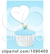 Poster, Art Print Of 3d Valentine Cupcake With Blue Frosting And A Heart Tag
