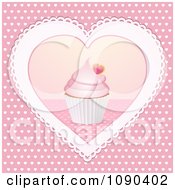 Poster, Art Print Of 3d Valentine Cupcake In The Center Of A Doily Heart