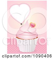Poster, Art Print Of 3d Valentine Cupcake With Pink Frosting And A Heart Tag