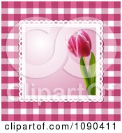 Poster, Art Print Of 3d Pink Tulip Picture Over Magenta Gingham