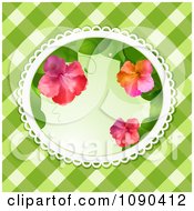 Poster, Art Print Of 3d Hibiscus Flowers In An Oval Over Green Gingham
