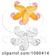 Poster, Art Print Of Orange And Black And White Starfish With Bubbles