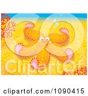 Clipart Orange Starfish By Corals On The Sea Floor Royalty Free Illustration by Alex Bannykh