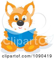 Poster, Art Print Of Cute Fox Sitting And Reading A Book