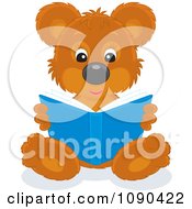 Poster, Art Print Of Cute Bear Sitting And Reading A Book