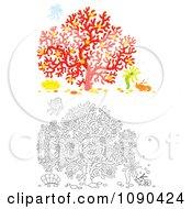 Clipart Colored And Outlined Scenes Of Coral With A Shrimp Anemone And Jellyfish Royalty Free Illustration by Alex Bannykh