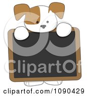 Clipart Cute Puppy Holding A Blank Chalk Board Royalty Free Vector Illustration