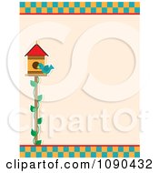 Poster, Art Print Of Birdhouse And Bluebird With Checkers Border