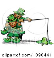 St Patricks Day Leprechaun Mascots With A Blank Sign