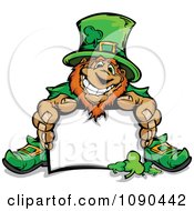 Leprechaun Mascot Sitting With A Blank Sign