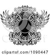 Poster, Art Print Of Blank Circle And Ornate Black And White Wings