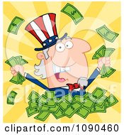 Rich Uncle Sam Playing In A Pile Of Money
