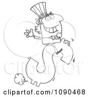 Clipart Outlined Uncle Sam Riding A Dollar Symbol Royalty Free Vector Illustration by Hit Toon