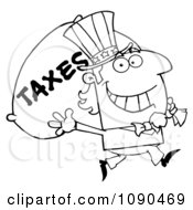 Outlined Uncle Sam Carrying A Taxes Sack
