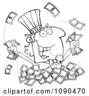 Poster, Art Print Of Outlined Uncle Sam Playing In A Pile Of Cash