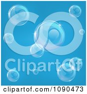 Poster, Art Print Of Transparent Bubbles Floating Over Blue