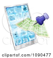 Road Or City Map Flying Out Of A Mobile Phone