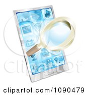 Poster, Art Print Of 3d Magnifying Glass And Light Over A Smart Phone