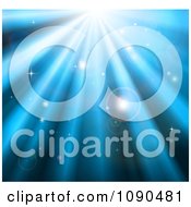 Clipart Background Of Orbs Sparkles And Blue Light Shining Down Royalty Free Vector Illustration