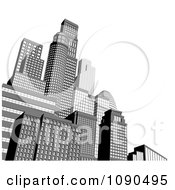 Poster, Art Print Of 3d Grayscale City Skyscrapers With White Copyspace
