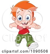 Clipart Happy Red Haired Boy Running Forward Royalty Free Vector Illustration