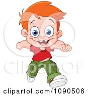 Poster, Art Print Of Happy Red Haired Boy Running Forward