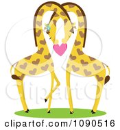 Poster, Art Print Of Giraffe Pair Nestled Together And Holding A Heart