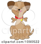 Clipart Pleased Dog Sitting With A Bone Sticking Out Through His Throat Royalty Free Vector Illustration