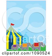 Poster, Art Print Of Three Elephants Outdoors By Big Top Circus Tents Under A Blue Sky
