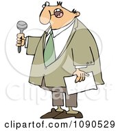 Male Master Of Ceremonies Holding A Microphone And Paper
