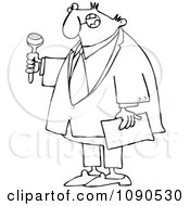 Clipart Outlined Ceremony MC Holding A Microphone And Paper Royalty Free Vector Illustration