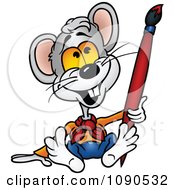 Poster, Art Print Of Artist Mouse Holding A Paintbrush And Sitting