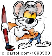 Clipart Artist Mouse Holding A Paintbrush And Thinking Royalty Free Vector Illustration by dero