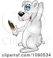 Clipart Pleased Polar Bear Eating A Popsicle Royalty Free Vector Illustration by dero