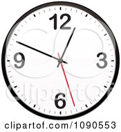 Poster, Art Print Of Black And White Wall Clock With A Red Second Hand
