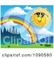 Poster, Art Print Of Happy Summer Sun Looking Under Shades By A Rainbow